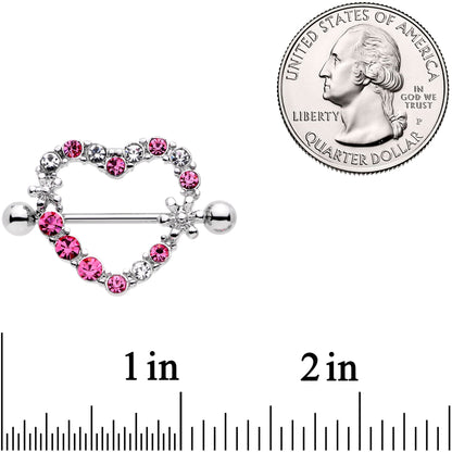 14G 7/8 Pink Clear Gem Loves Garden Nipple Shield Set