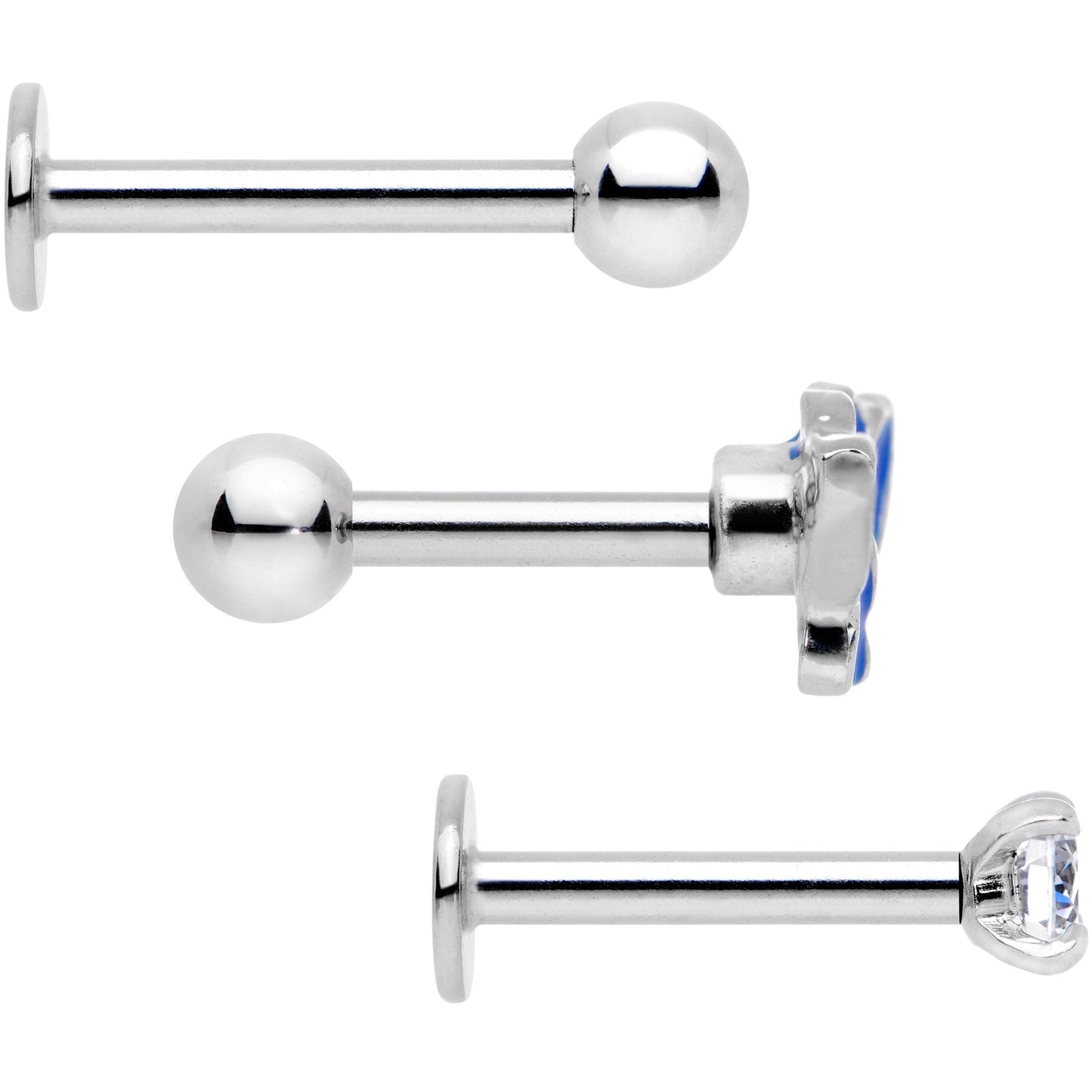 16G 1/4 Clear Gem Butterfly Cartilage Tragus Earring Set of 3