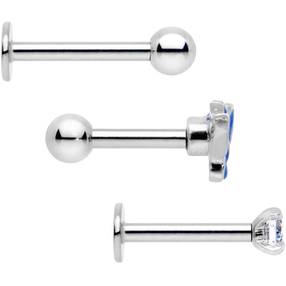 16G 1/4 Clear Gem Butterfly Cartilage Tragus Earring Set of 3