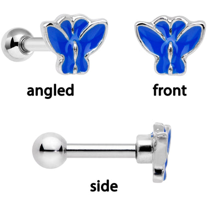 16G 1/4 Clear Gem Butterfly Cartilage Tragus Earring Set of 3