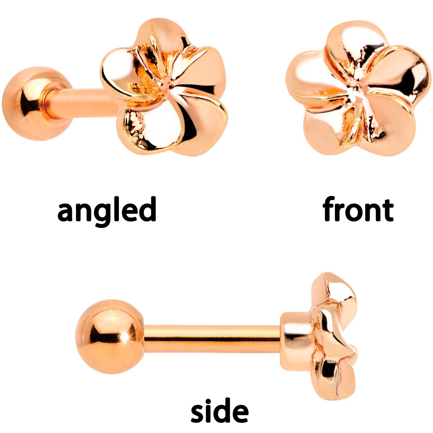 16G 1/4 Clear Gem Rose Gold Tone Deco Cartilage Tragus Set of 3