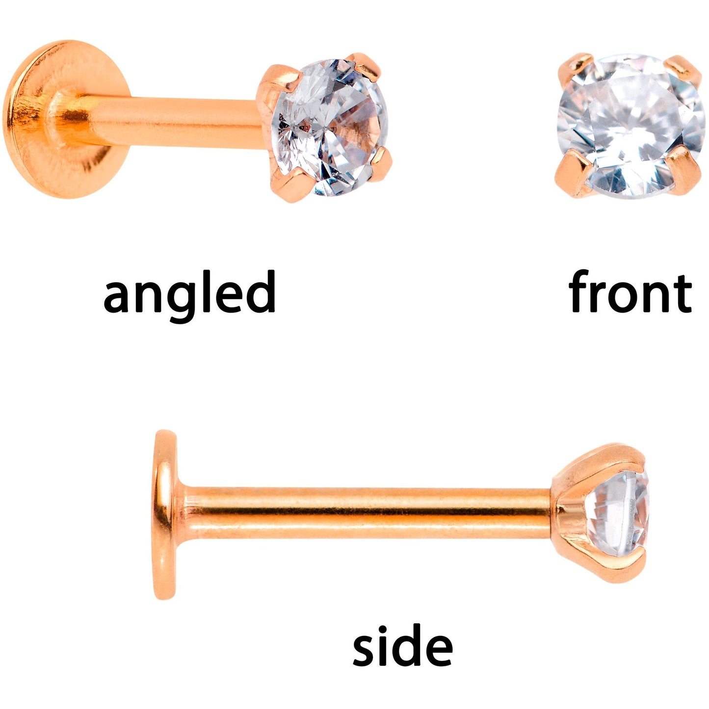 16G 1/4 Clear Gem Rose Gold Tone Deco Cartilage Tragus Set of 3