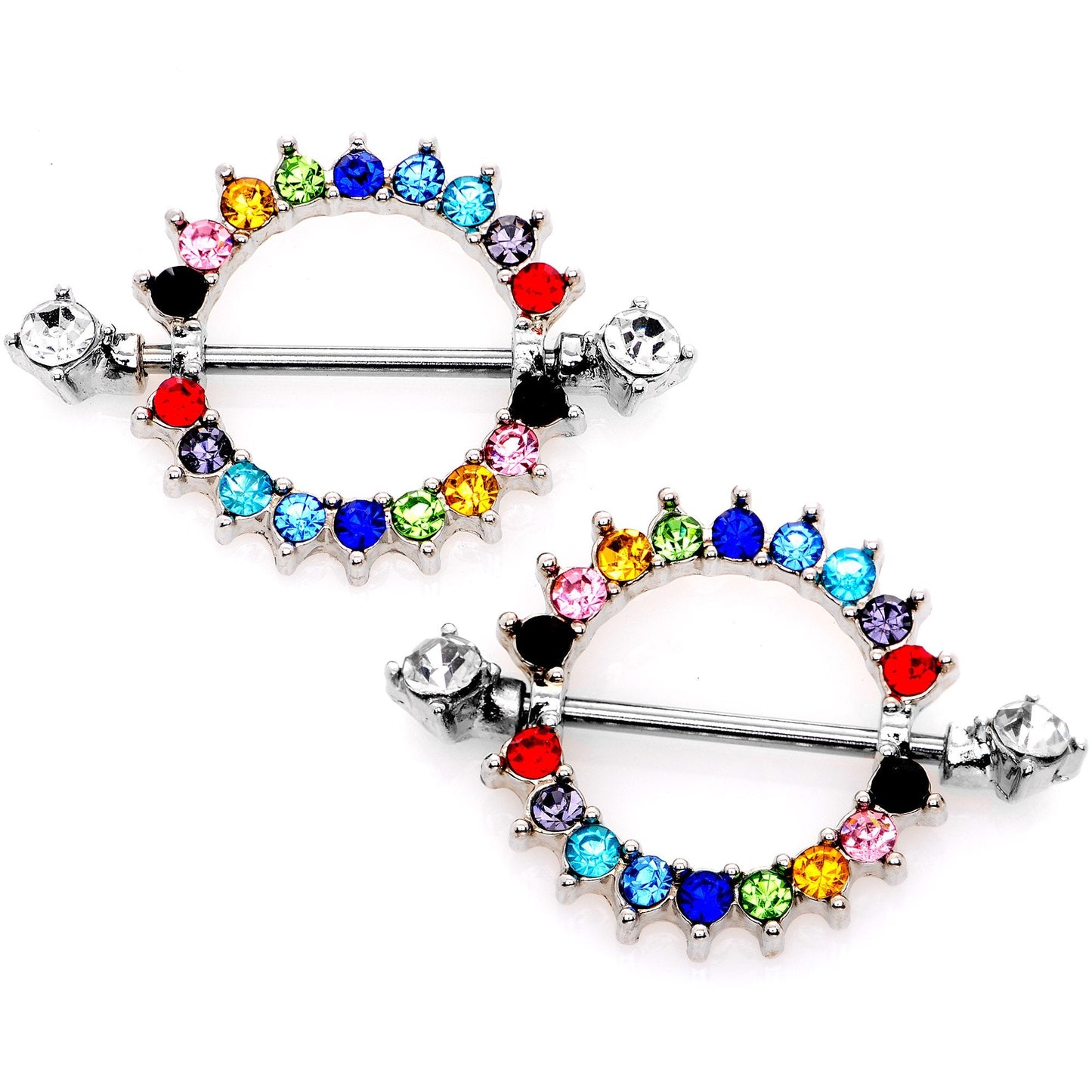 14G 9/16 Multicolor Gem Rainbow Wonderland Nipple Shield Set