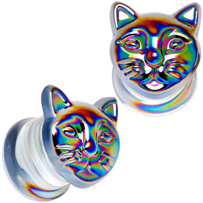 Aurora Black Glass Kitty Cat Double Flare Plug Set 6mm to 25 mm