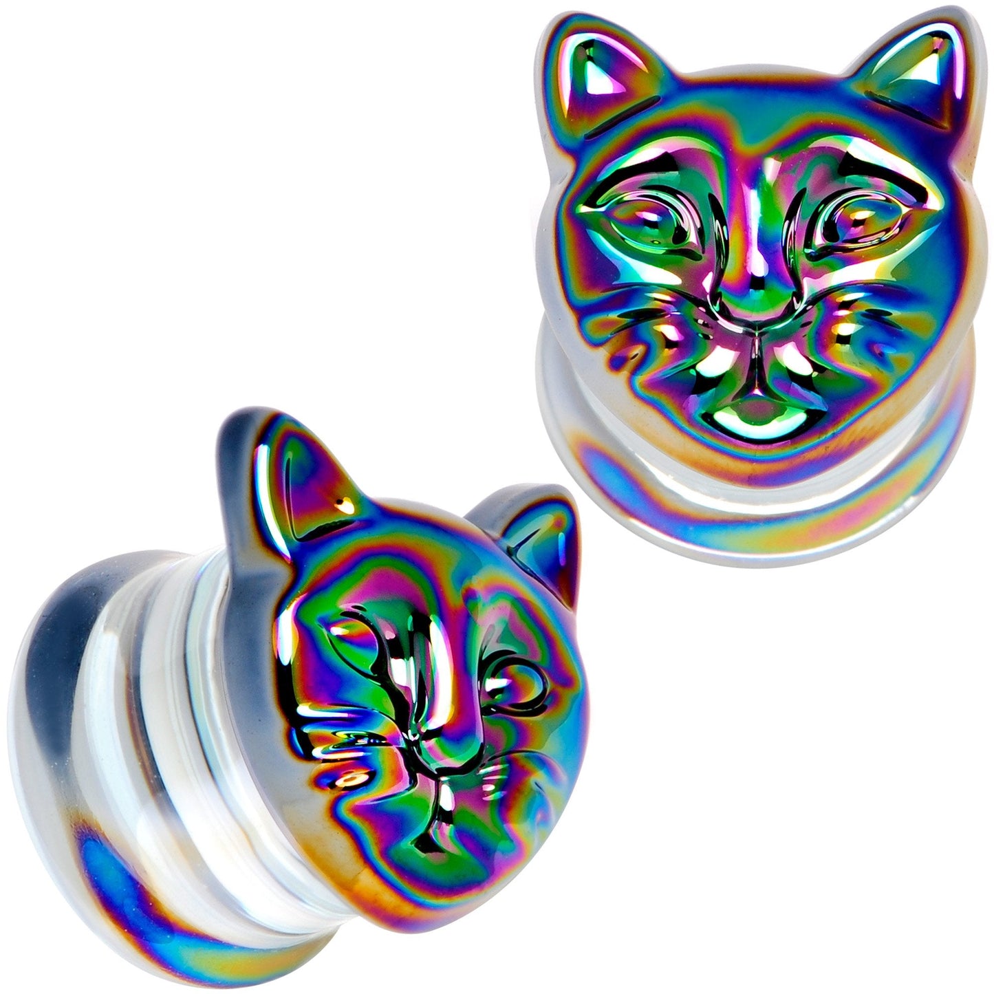 Aurora Black Glass Kitty Cat Double Flare Plug Set 6mm to 25 mm