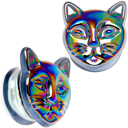 Aurora Black Glass Kitty Cat Double Flare Plug Set 6mm to 25 mm