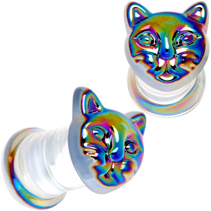 Aurora Black Glass Kitty Cat Double Flare Plug Set 6mm to 25 mm