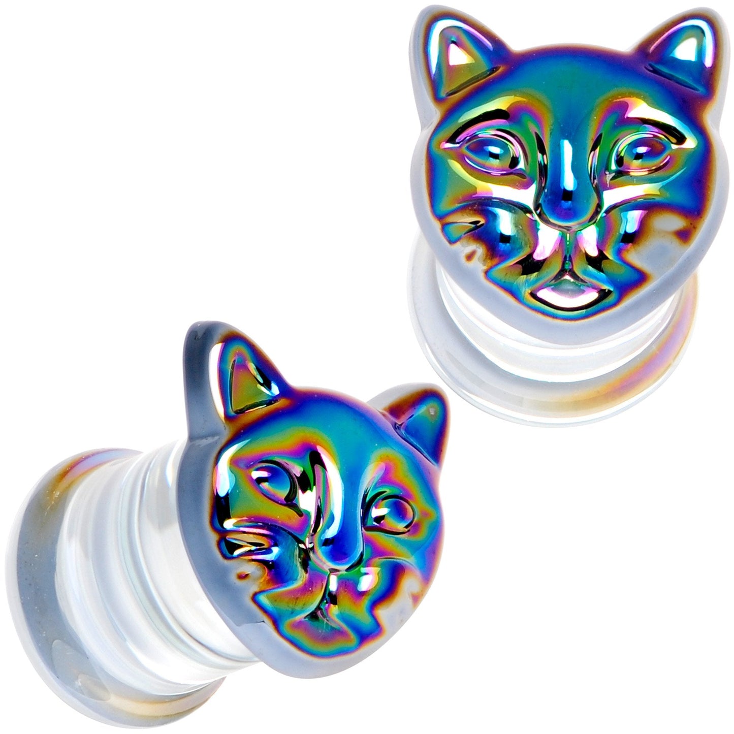 Aurora Black Glass Kitty Cat Double Flare Plug Set 6mm to 25 mm