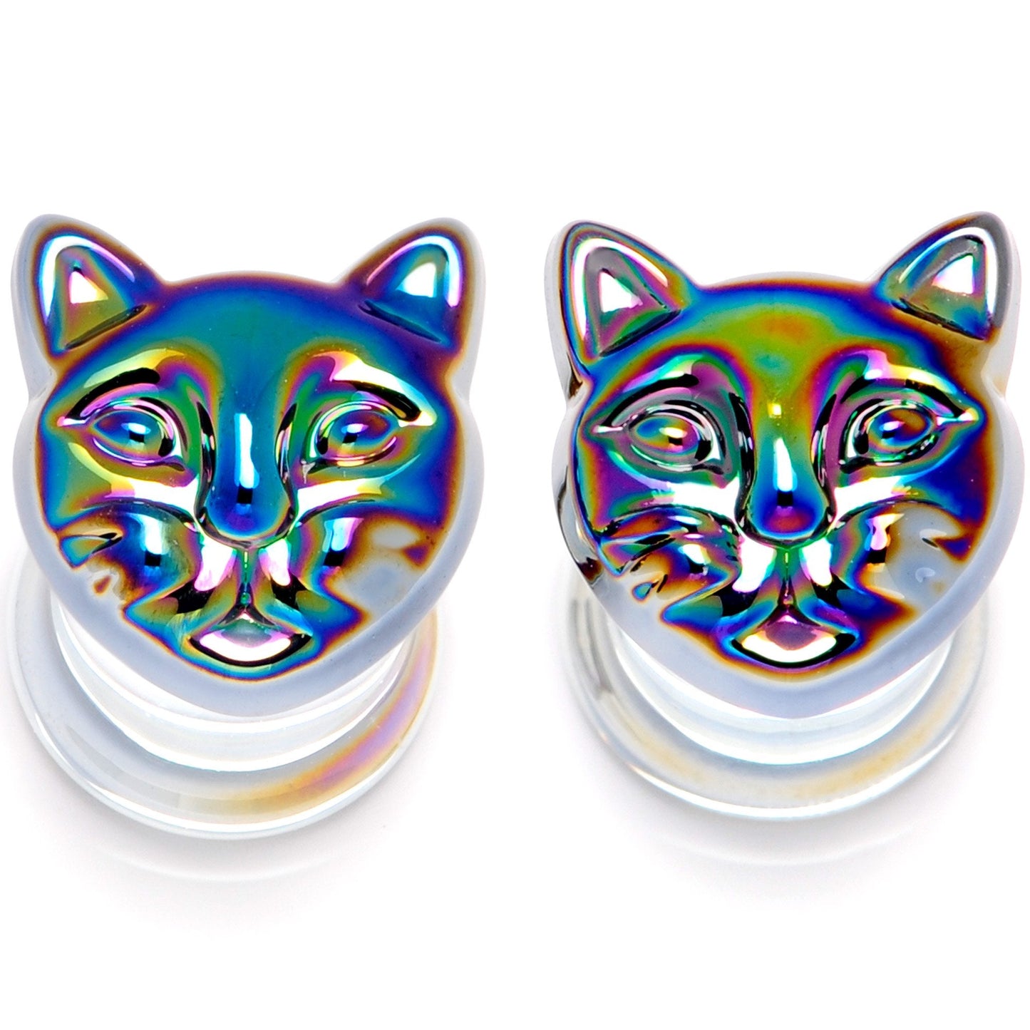 Aurora Black Glass Kitty Cat Double Flare Plug Set 6mm to 25 mm