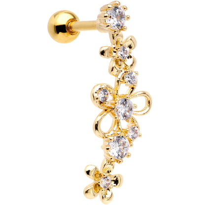 16G 1/4 Clear CZ Gem Gold Tone Flower Left Ear Cartilage Earring