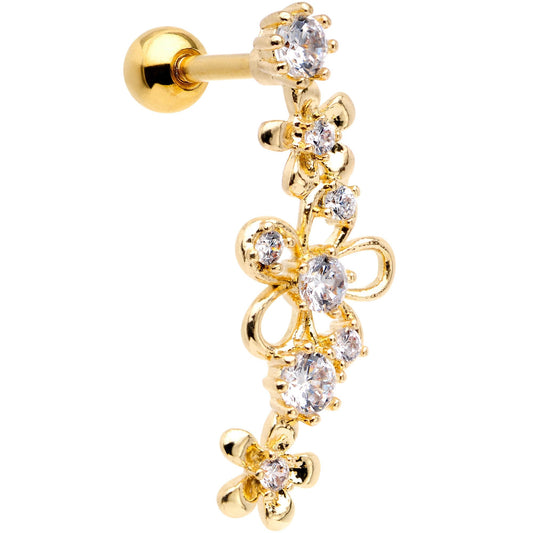 16G 1/4 Clear CZ Gem Gold Tone Flower Left Ear Cartilage Earring