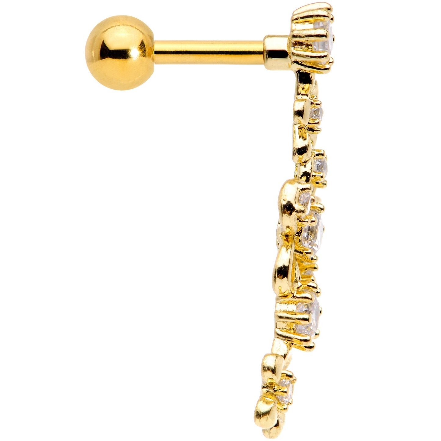 16G 1/4 Clear CZ Gem Gold Tone Flower Left Ear Cartilage Earring