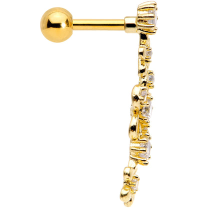 16G 1/4 Clear CZ Gem Gold Tone Flower Left Ear Cartilage Earring