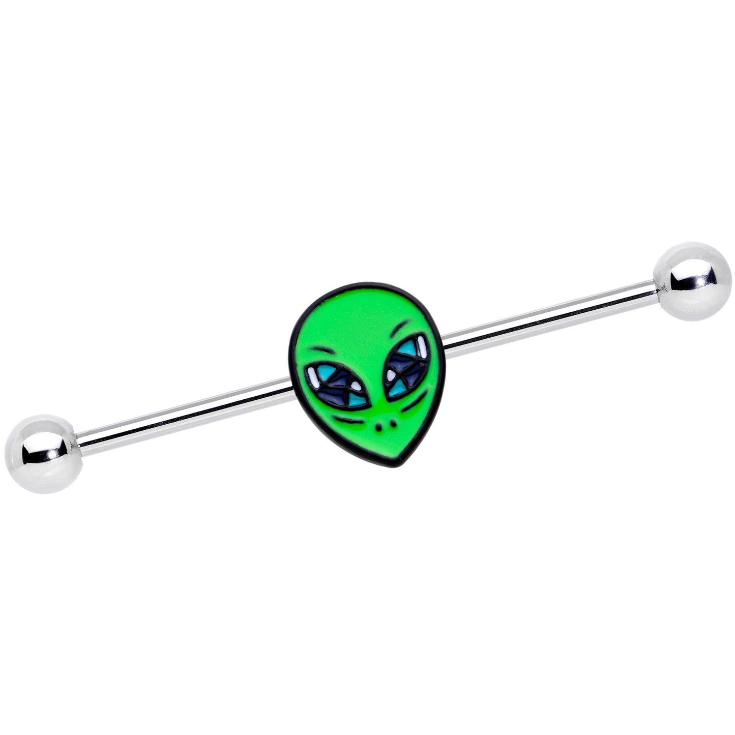 14G Hypnotic Eye Green Alien Industrial Barbell 38mm