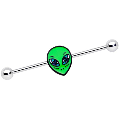 14G Hypnotic Eye Green Alien Industrial Barbell 38mm