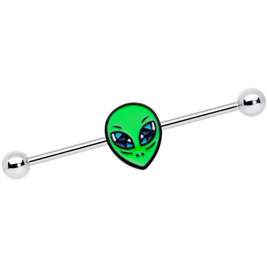 14G Hypnotic Eye Green Alien Industrial Barbell 38mm