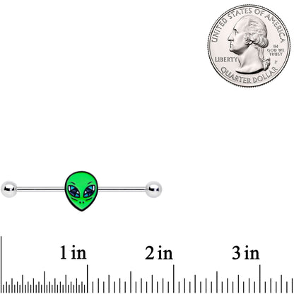 14G Hypnotic Eye Green Alien Industrial Barbell 38mm