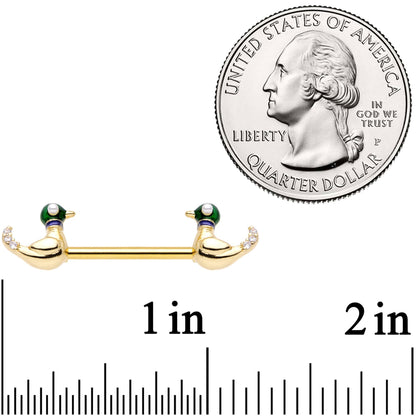 14G 9/16 Clear Gem Gold Tone Just Ducky Barbell Nipple Ring Set