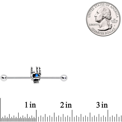 14G Blue Synthetic Opal Hamsa Sacred Hand Industrial Barbell 38mm