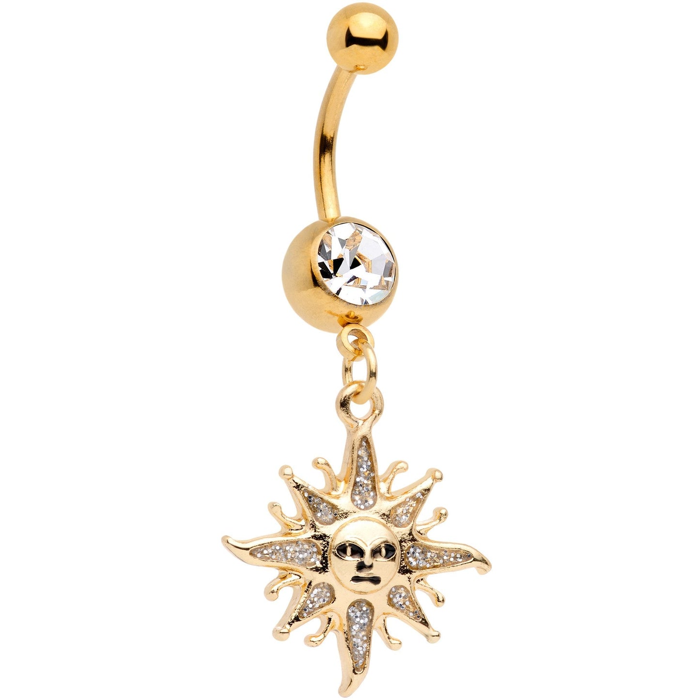 Clear Gem Gold Tone Celestial Sun Dangle Belly Ring