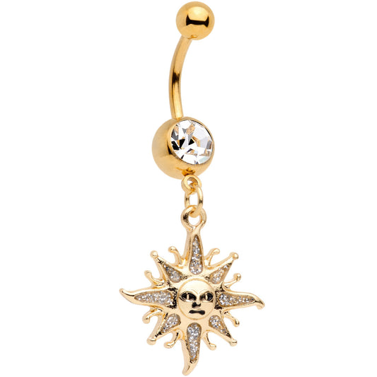 Clear Gem Gold Tone Celestial Sun Dangle Belly Ring