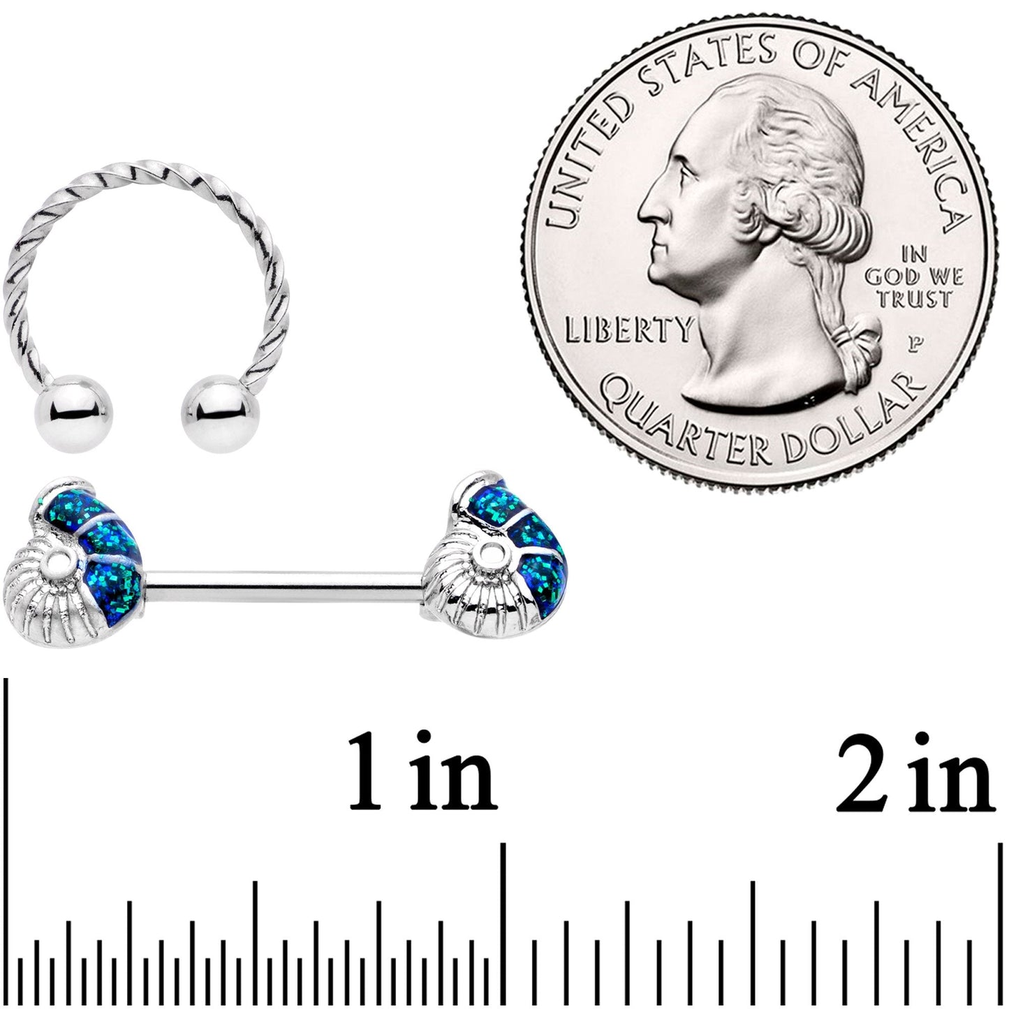 14G 1/2 9/16 Blue Seashell Twisted Horseshoe Nipple Jewelry Set