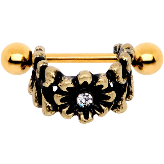 16G 1/2 Clear Gem Gold Tone Flower Cuff Cartilage Earring
