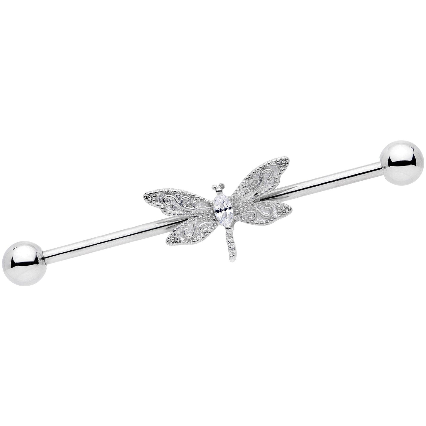 14G Clear Gem Dazzling Lacework Dragonfly Industrial Barbell 38mm
