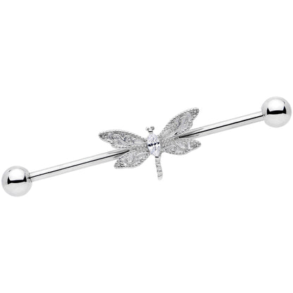 14G Clear Gem Dazzling Lacework Dragonfly Industrial Barbell 38mm
