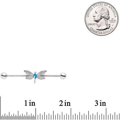 14G Blue Gem Dazzling Lacework Dragonfly Industrial Barbell 38mm