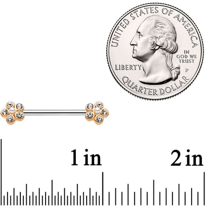 14G 9/16 Clear Gem Precious Flower Barbell Nipple Ring Set