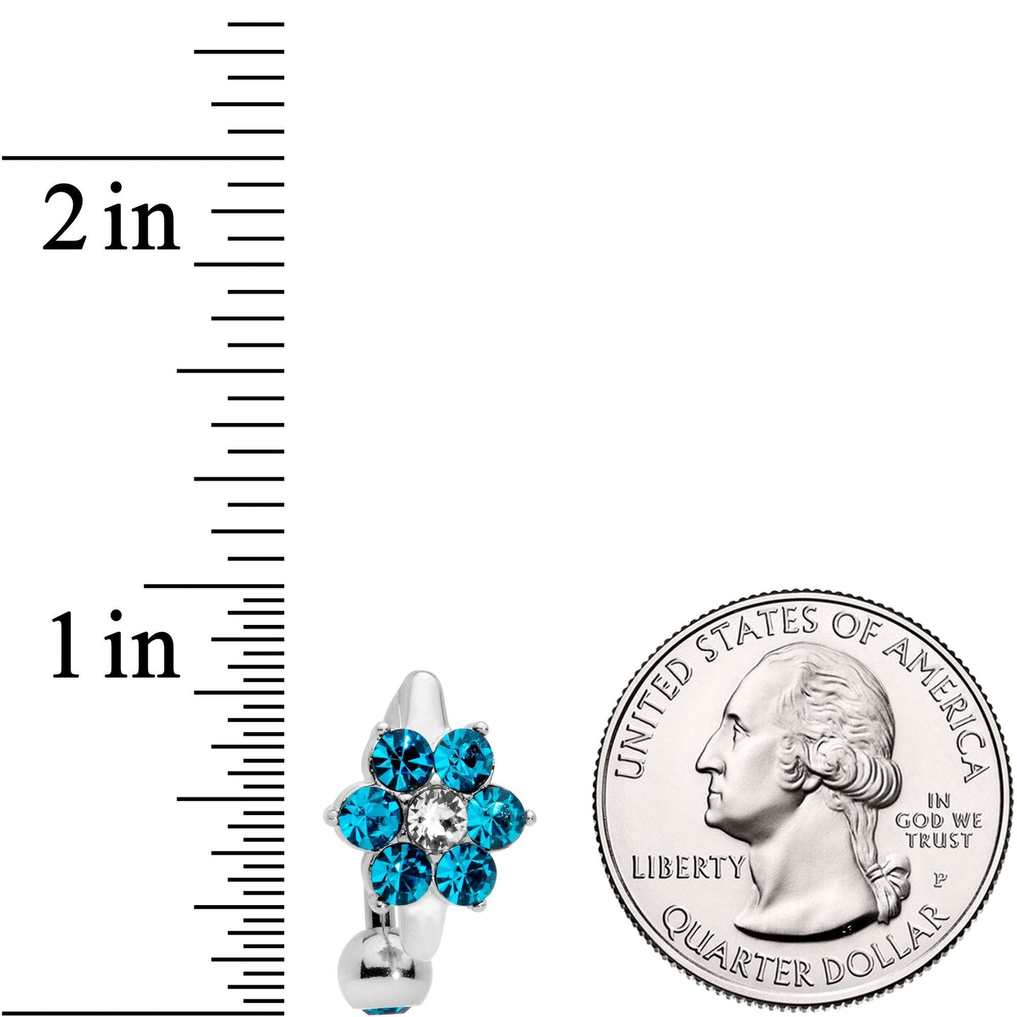 Blue CZ Gem Pretty Posy Flower Top Mount Belly Ring