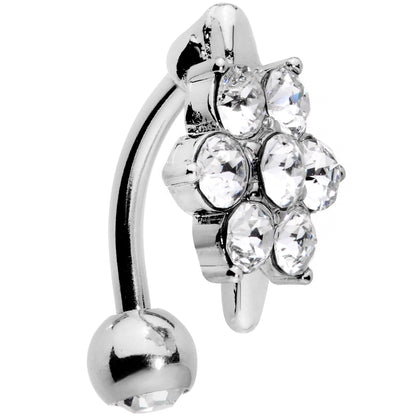Clear CZ Gem Pretty Posy Flower Top Mount Belly Ring