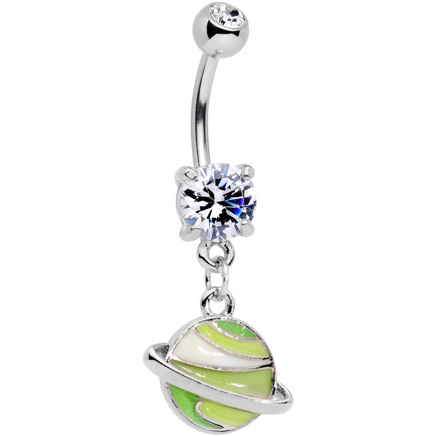 Clear Gem Green Rings Of Saturn Dangle Belly Ring