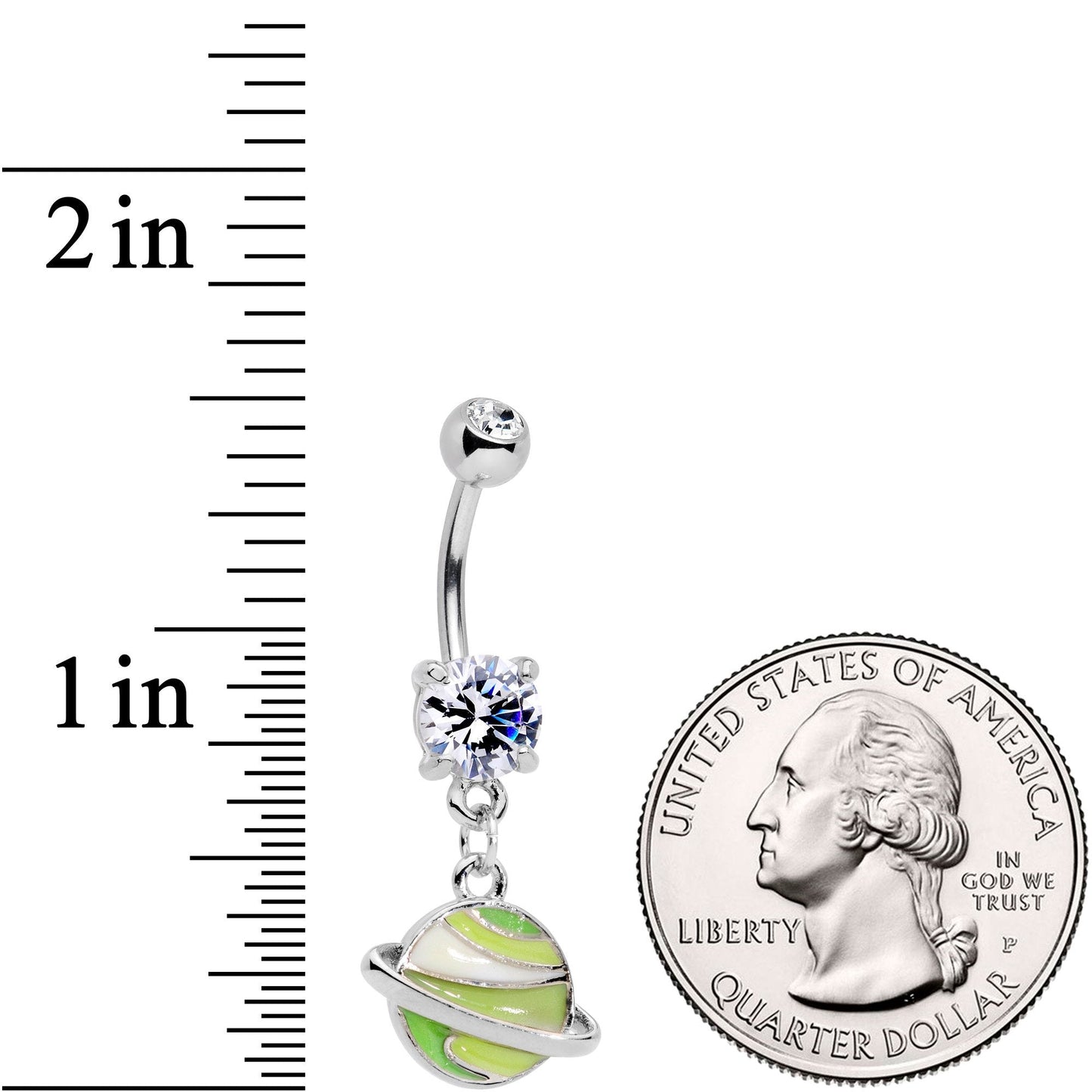 Clear Gem Green Rings Of Saturn Dangle Belly Ring