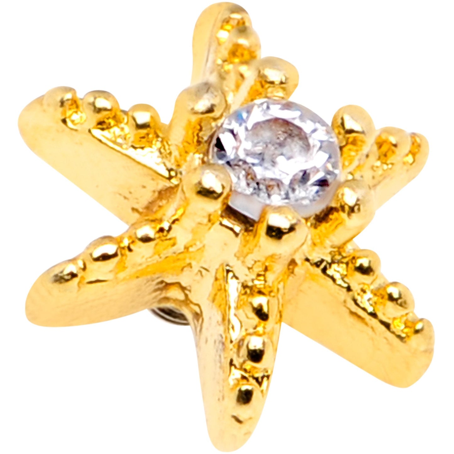 14G Clear CZ Gem Gold Tone Starfish Dermal Anchor Top
