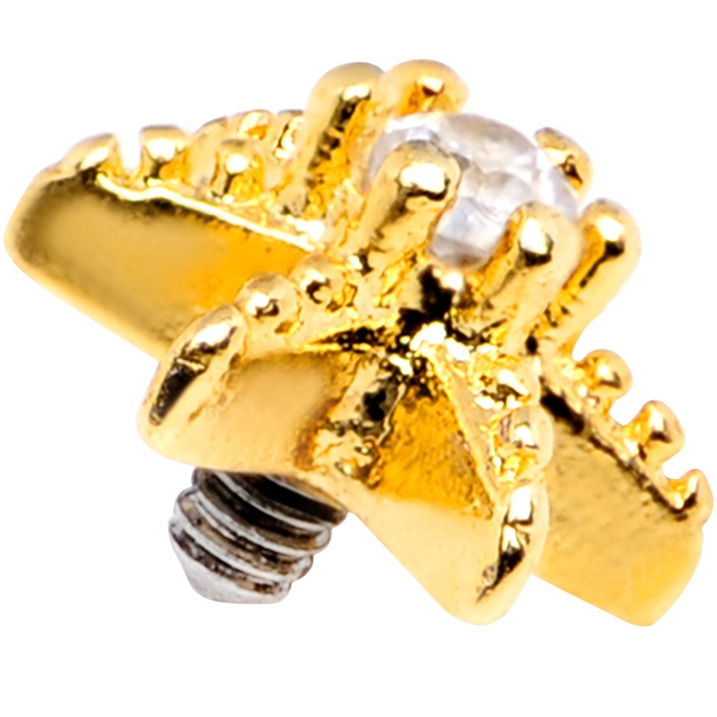 14G Clear CZ Gem Gold Tone Starfish Dermal Anchor Top