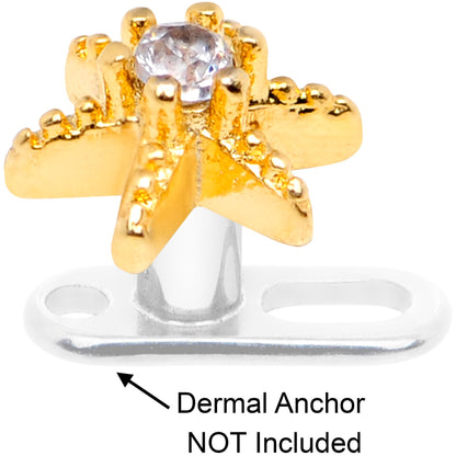 14G Clear CZ Gem Gold Tone Starfish Dermal Anchor Top