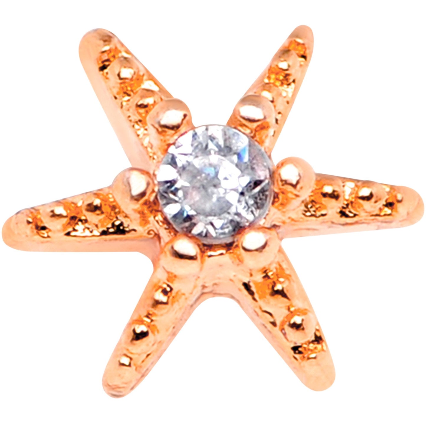 14G Clear CZ Gem Rose Gold Tone Starfish Dermal Anchor Top