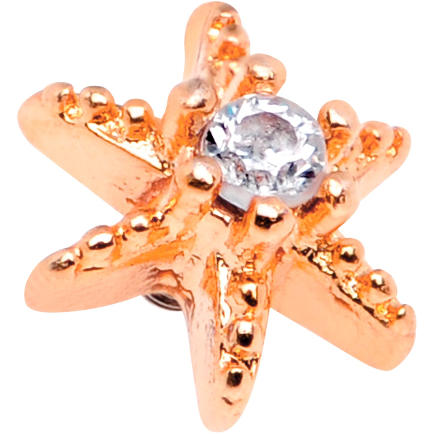 14G Clear CZ Gem Rose Gold Tone Starfish Dermal Anchor Top