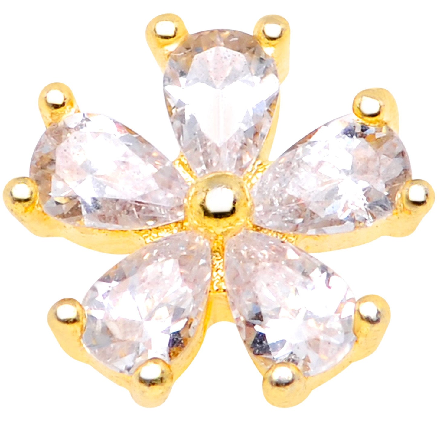 14G Clear CZ Gem Lovely Bloom Gold Tone Dermal Anchor Top