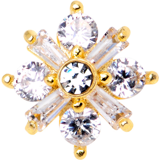 14G Clear CZ Gem Ice Princess Gold Tone Dermal Anchor Top