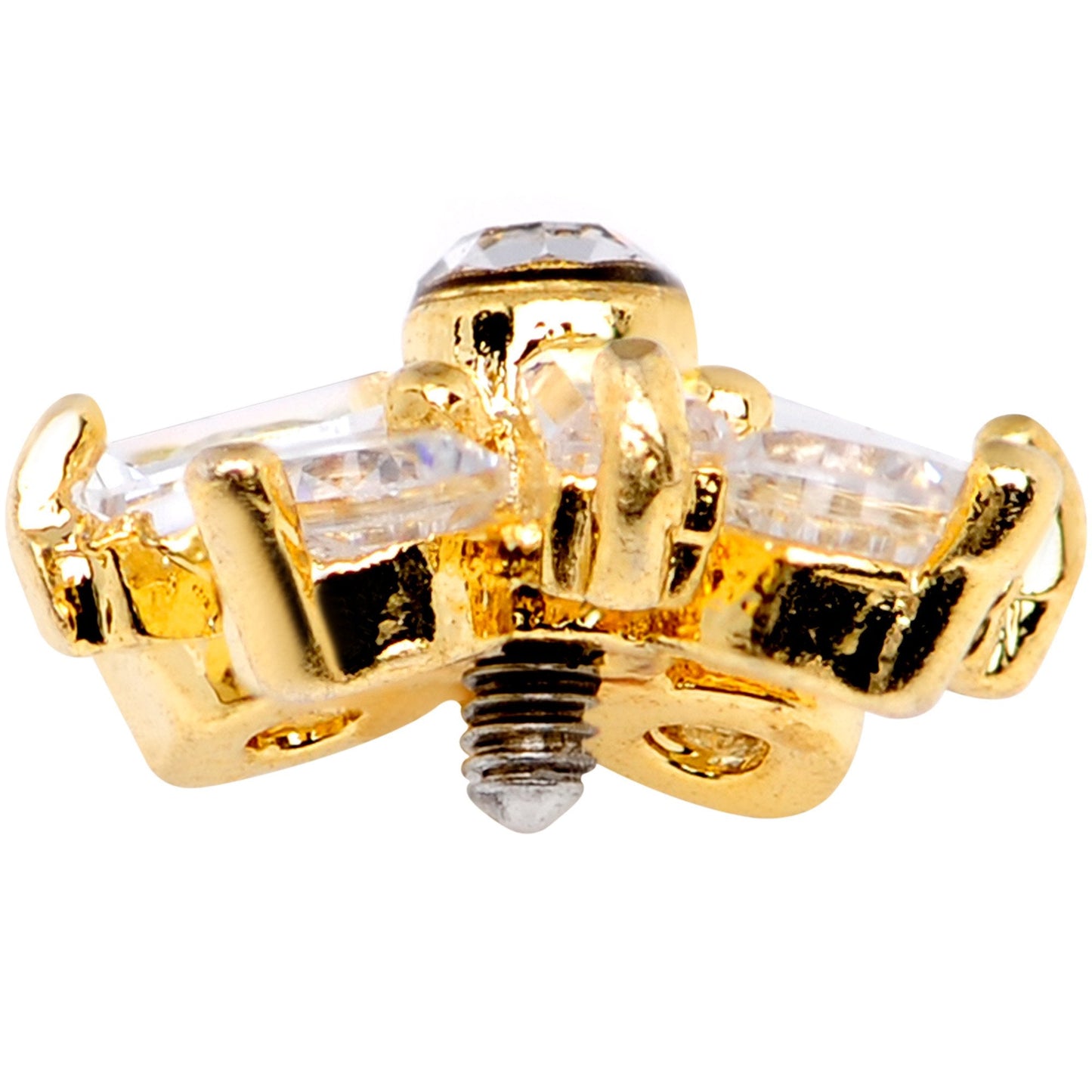 14G Clear CZ Gem Ice Princess Gold Tone Dermal Anchor Top