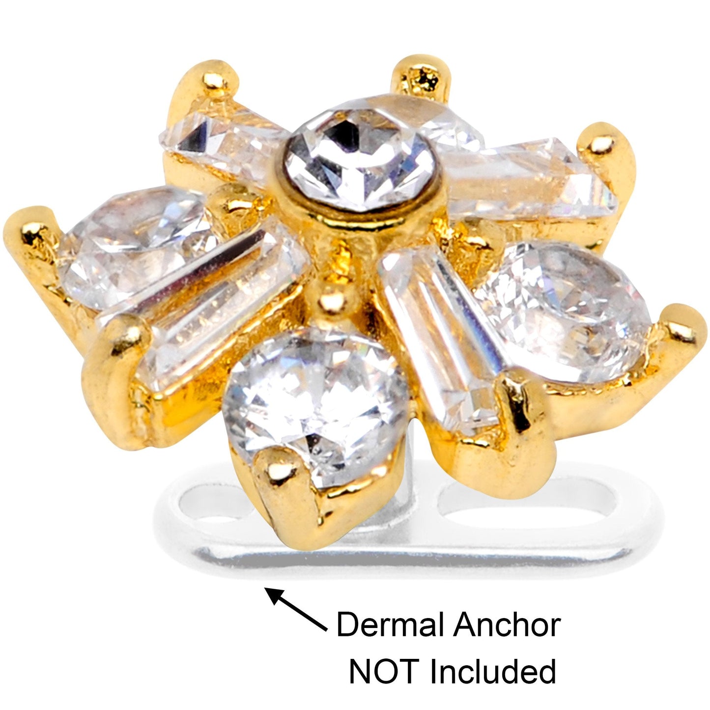 14G Clear CZ Gem Ice Princess Gold Tone Dermal Anchor Top