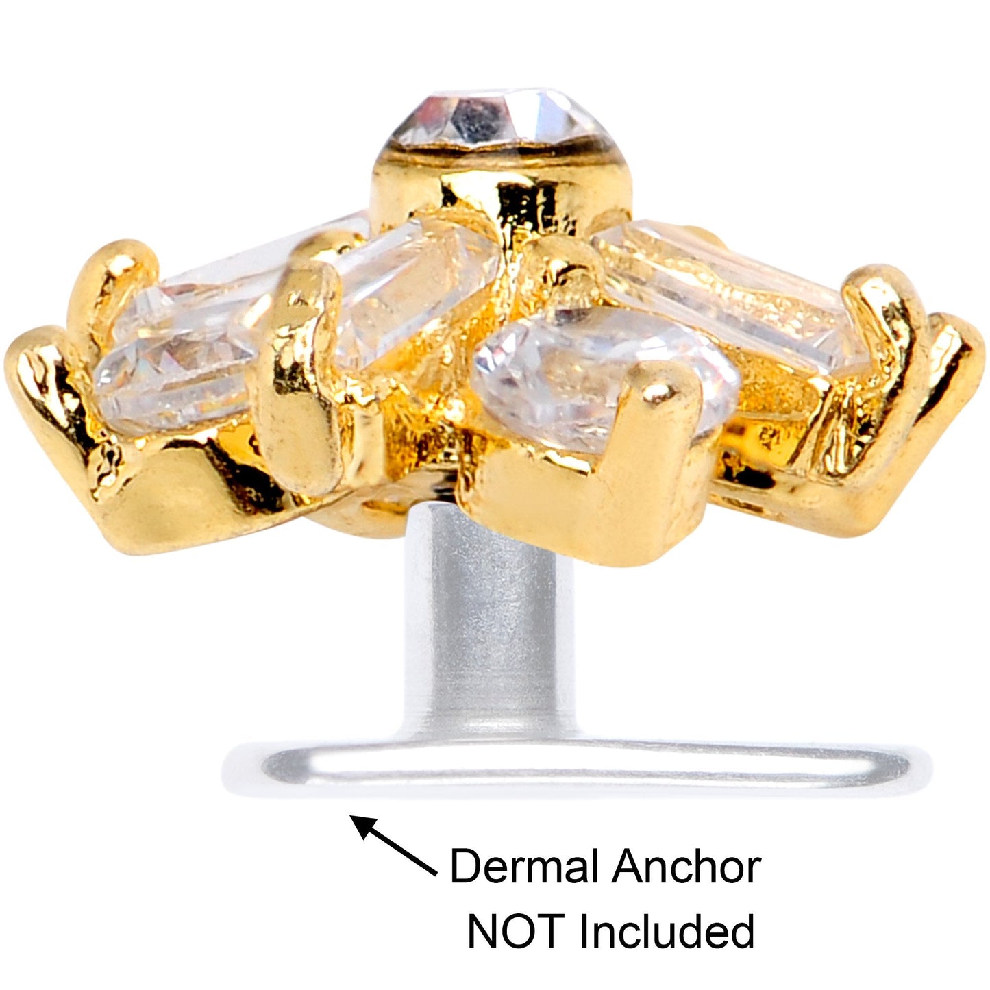 14G Clear CZ Gem Ice Princess Gold Tone Dermal Anchor Top