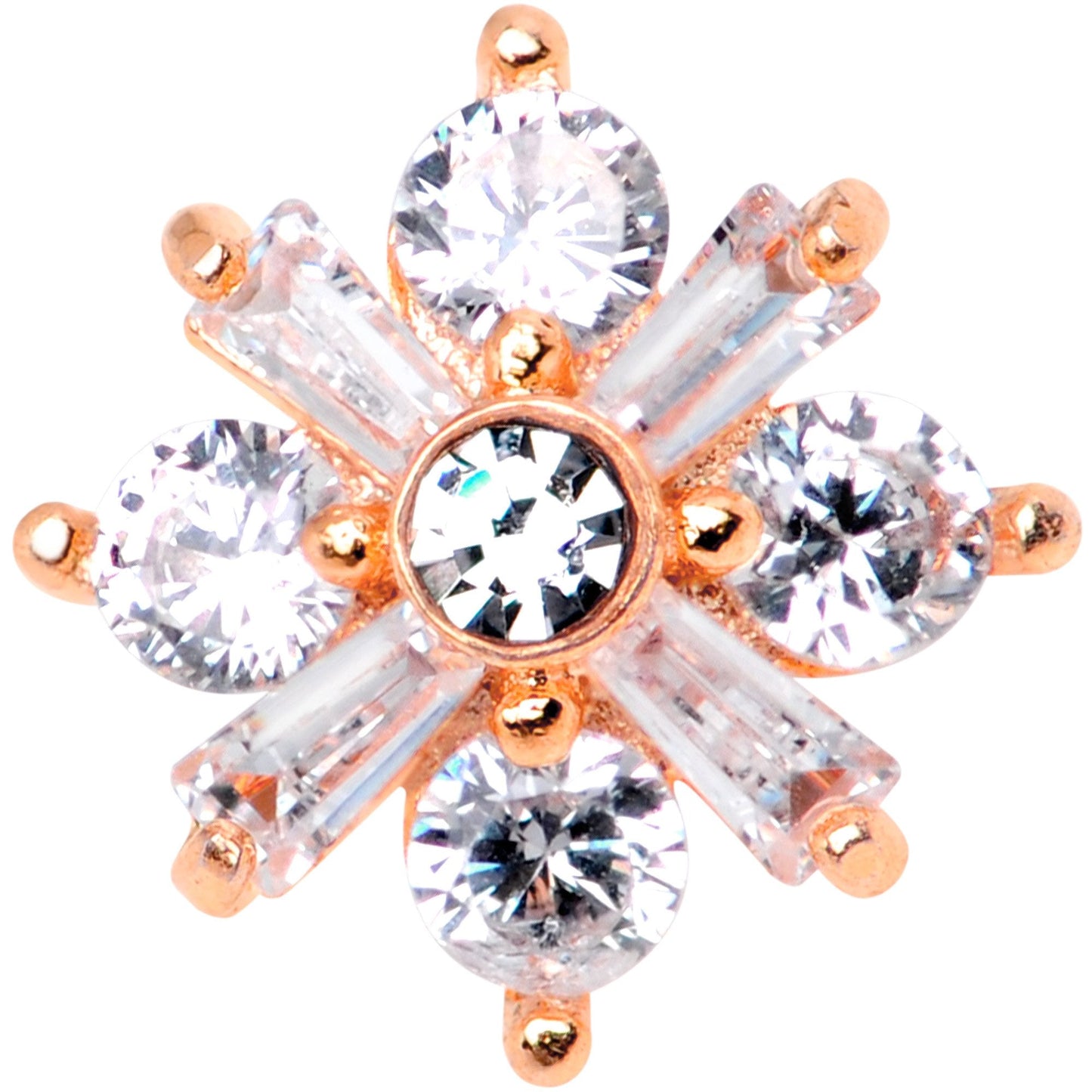 14G Clear CZ Gem Ice Princess Rose Gold Tone Dermal Anchor Top