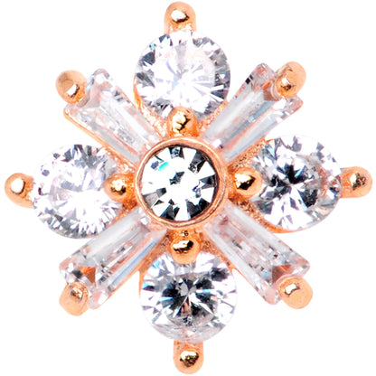 14G Clear CZ Gem Ice Princess Rose Gold Tone Dermal Anchor Top
