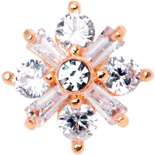14G Clear CZ Gem Ice Princess Rose Gold Tone Dermal Anchor Top