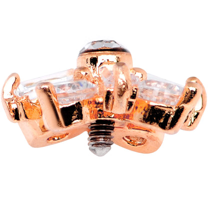 14G Clear CZ Gem Ice Princess Rose Gold Tone Dermal Anchor Top