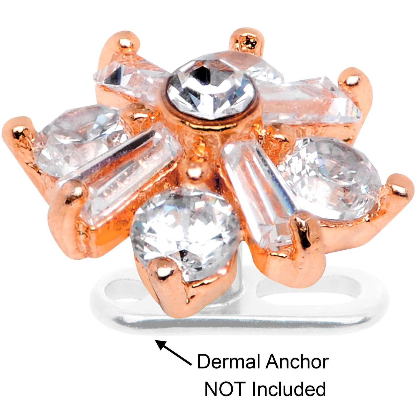 14G Clear CZ Gem Ice Princess Rose Gold Tone Dermal Anchor Top